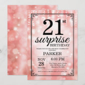 サプライズ21歳の誕生日招待状ピンクグリッター 招待状 (正面/裏面)