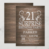 サプライズ21歳の誕生日招待状 ラスティックウッド 招待状 (正面/裏面)