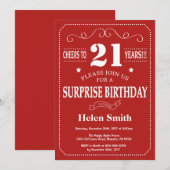 サプライズ21歳の誕生日招待状 赤と白 招待状 (正面/裏面)