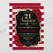 サプライズ21歳の誕生日 – 白黒赤 招待状 (正面/裏面)