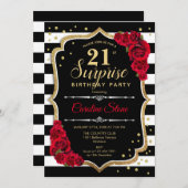 サプライズ21歳の誕生日 – 白黒赤 招待状 (正面/裏面)