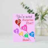 サプライズ21歳誕生日ハート風船招待状 招待状 (スタンド正面)