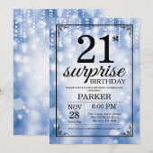 サプライズ21歳誕生日招待状ブルーグリッター 招待状 (正面/裏面)