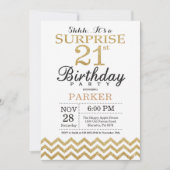 サプライズ21歳誕生日招待状 ゴールドグリッター 招待状 (正面)