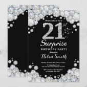 サプライズ21歳誕生日招待状 シルバー ダイヤモンド 招待状 (正面/裏面)