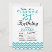 サプライズ21歳誕生日招待状 ティール チェvron 招待状 (正面)