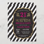サプライズ21歳誕生日招待状 ピンク ブラック ゴールド 招待状 (正面/裏面)