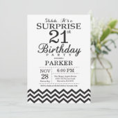 サプライズ21歳誕生日招待状 ブラック チェック 招待状 (スタンド正面)