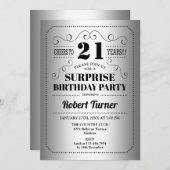 サプライズ21歳誕生日 - シルバー ブラック 招待状 (正面/裏面)