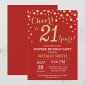 サプライズ21歳誕生日 赤と金のダイヤモンド 招待状 (正面/裏面)