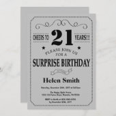 サプライズ21歳誕生日 黒とシルバーグレー 招待状 (正面/裏面)