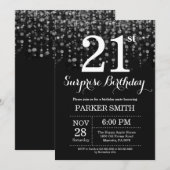 サプライズ21stバースデー招待状シルバーグリッター 招待状 (正面/裏面)