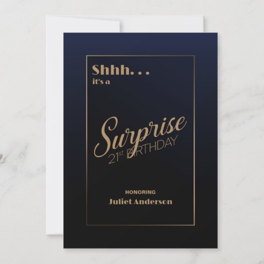 サプライズ21thバースデーブルー金ゴールドパーティの招待状 招待状 (裏面)