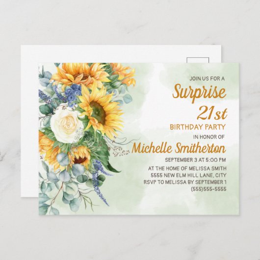 サプライズ21th誕生日ひまわりユーカリ ポストカード (正面/裏面)
