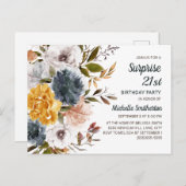 サプライズ21th誕生日イエローネイビーブルーフローラ ポストカード (正面/裏面)