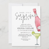 サプライズ21th誕生日パーティーホワイトピンクシャンパン 招待状 (正面)