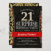 サプライズ21th誕生日パーティー-金ゴールドブラック赤 招待状 (正面/裏面)