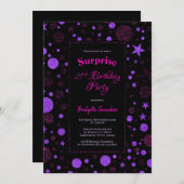 サプライズ21th誕生日パープルとブラックパーティー 招待状 (正面/裏面)