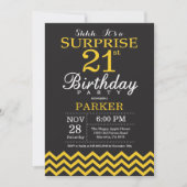 サプライズ21th誕生日ブラックとイエローシェブロン 招待状 (正面)