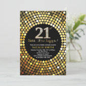 サプライズ21th誕生日ブラックと金ゴールドグリッター 招待状 (スタンド正面)