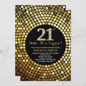 サプライズ21th誕生日ブラックと金ゴールドグリッター 招待状 (正面/裏面)