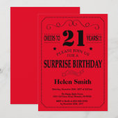 サプライズ21th誕生日招待状ブラックとレッド 招待状 (正面/裏面)