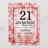 サプライズ21th誕生日招待状レッドグリッター 招待状 (正面/裏面)