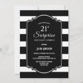 サプライズ21th誕生日白黒ディナストライプのー 招待状 (正面)