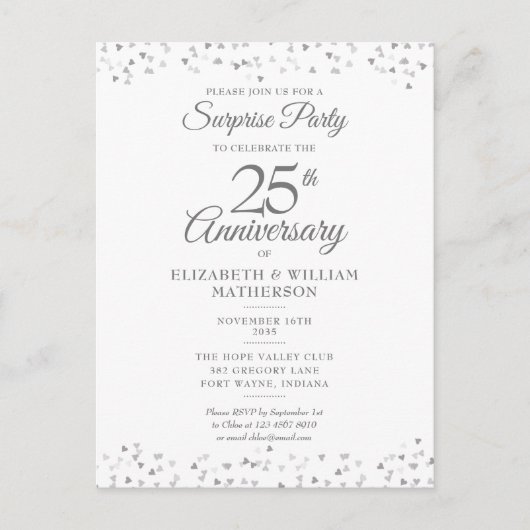 サプライズ25周年結婚記念日シルバーハート ポストカード (正面)