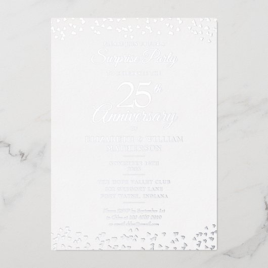サプライズ25周年結婚記念日パーティー シルバー 箔招待状 (正面)