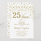 サプライズ25周年記念のお祝い - ホワイトゴールド 招待状 (正面/裏面)