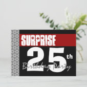 サプライズ25歳の誕生日 モダン ブラックとバーガンディ 招待状 (スタンド正面)