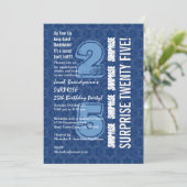 サプライズ25歳誕生日 現代的 青と白 W544 招待状 (スタンド正面)