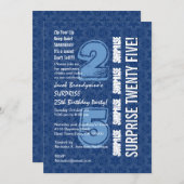 サプライズ25歳誕生日 現代的 青と白 W544 招待状 (正面/裏面)