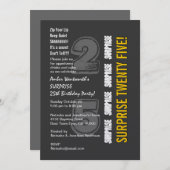 サプライズ25誕生日グレモダンーと金ゴールド 招待状 (正面/裏面)