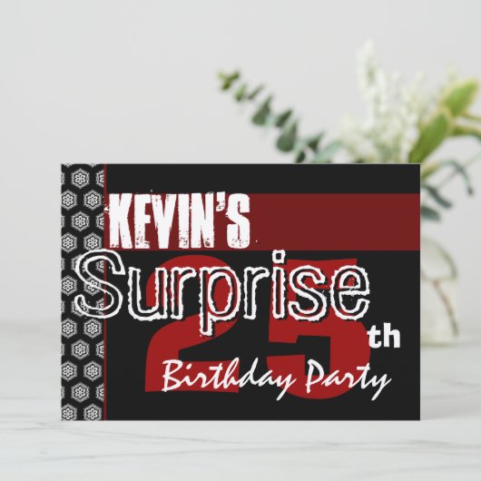 サプライズ25誕生日レモダンッドホワイトブラックW445 招待状 (スタンド正面)