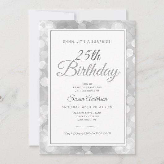 サプライズ25th誕生日パーティー |シルバー《写真》ぼけ味 招待状 (正面)