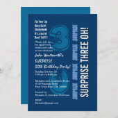 サプライズ30モダン誕生日·ブルー·ホワイト·スリー·オー! 招待状 (正面/裏面)