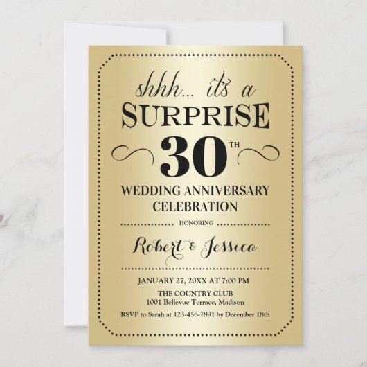 サプライズ30周年結婚記念日 - ゴールド ブラック 招待状 (正面)