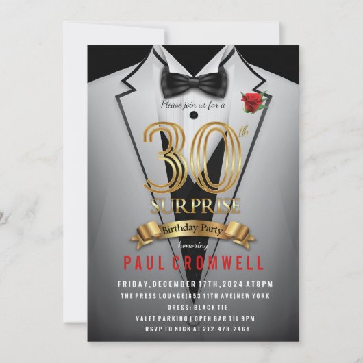 サプライズ30歳の誕生日タキシード招待状 招待状 (正面)