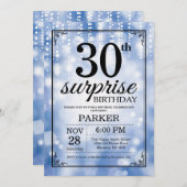 サプライズ30歳の誕生日パーティー招待　青いグリッター 招待状 (正面/裏面)