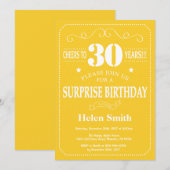 サプライズ30歳の誕生日招待状（黄と白） 招待状 (正面/裏面)