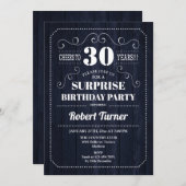 サプライズ30歳の誕生日素朴- Navy Wood 招待状 (正面/裏面)