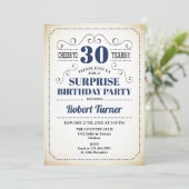 サプライズ30歳の誕生日 - ネイビーブルー ホワイト ブラック 招待状 (スタンド正面)