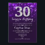 サプライズ30歳の誕生日 – パープルシルバー 招待状<br><div class="desc">サプライズ30th誕生日招待状。紫エレガントのデザインとフェイクグリッター銀大人の誕生日。ダイヤモンド、《写真》ぼけ味ライト、スクリプトフォント。男女の招待状。誕生日パーティスタイリッシュに最適。メッセージもしの詳細なカスタマイズが必要。</div>
