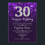 サプライズ30歳の誕生日 – パープルシルバー 招待状<br><div class="desc">サプライズ30th誕生日招待状。紫エレガントのデザインとフェイクグリッター銀大人の誕生日。ダイヤモンド、《写真》ぼけ味ライト、スクリプトフォント。男女の招待状。誕生日パーティスタイリッシュに最適。メッセージもしの詳細なカスタマイズが必要。</div>