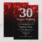 サプライズ30歳の誕生日 - 赤と銀 招待状 (正面/裏面)