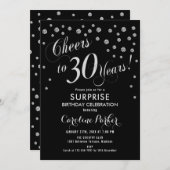 サプライズ30歳誕生日パーティー - シルバー ブラック 招待状 (正面/裏面)