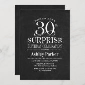 サプライズ30歳誕生日パーティー - ブラックホワイト 招待状 (正面/裏面)
