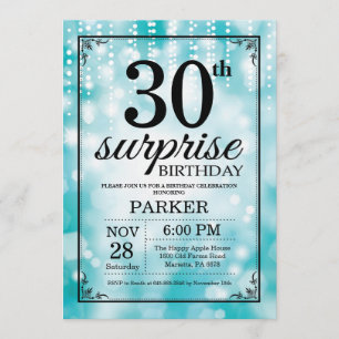 サプライズ30歳誕生日招待状ティール（緑がかった色）グリッター 招待状